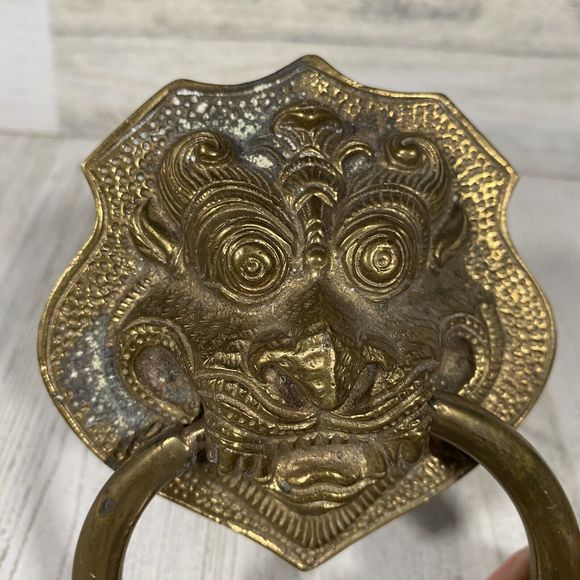 Antique Handmade Brass Dragon Face Door Knocker Vintage MCM - Picture 2 of 4